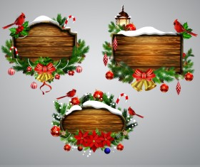 Wooden christmas lables design vector 09
