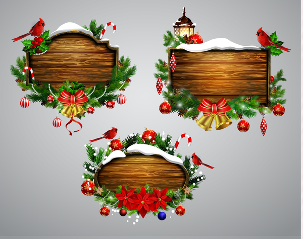 Wooden christmas lables design vector 09