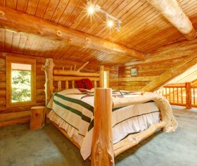 Wooden houses and wooden bedroom Stock Photo