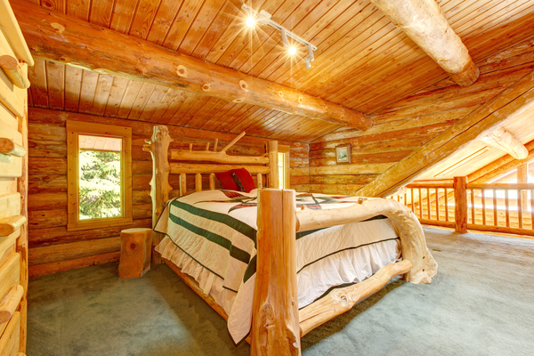 Wooden houses and wooden bedroom Stock Photo