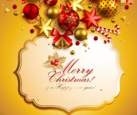 Xmas baulbes decor with christmas card vector