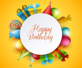 Yellow birthday background with gifts vector 01