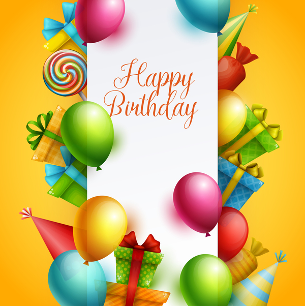 Yellow birthday background with gifts vector 02 free download