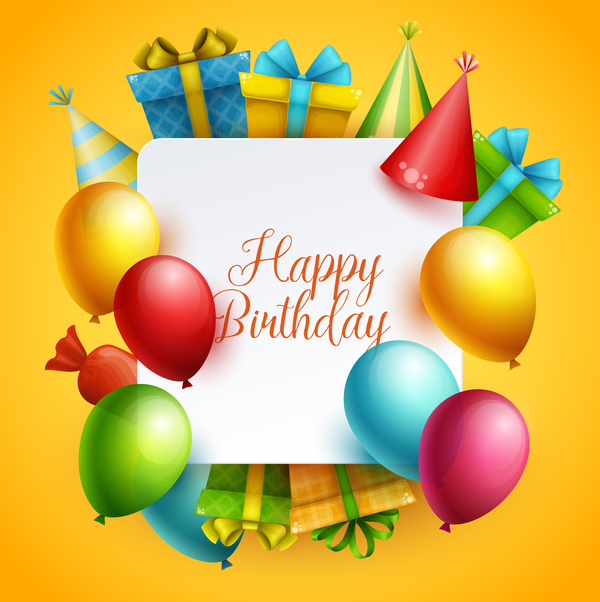 Yellow birthday background with gifts vector 03 free download