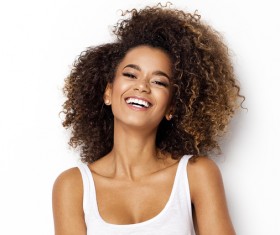 Young woman in fluffy short curly hair Stock Photo 05