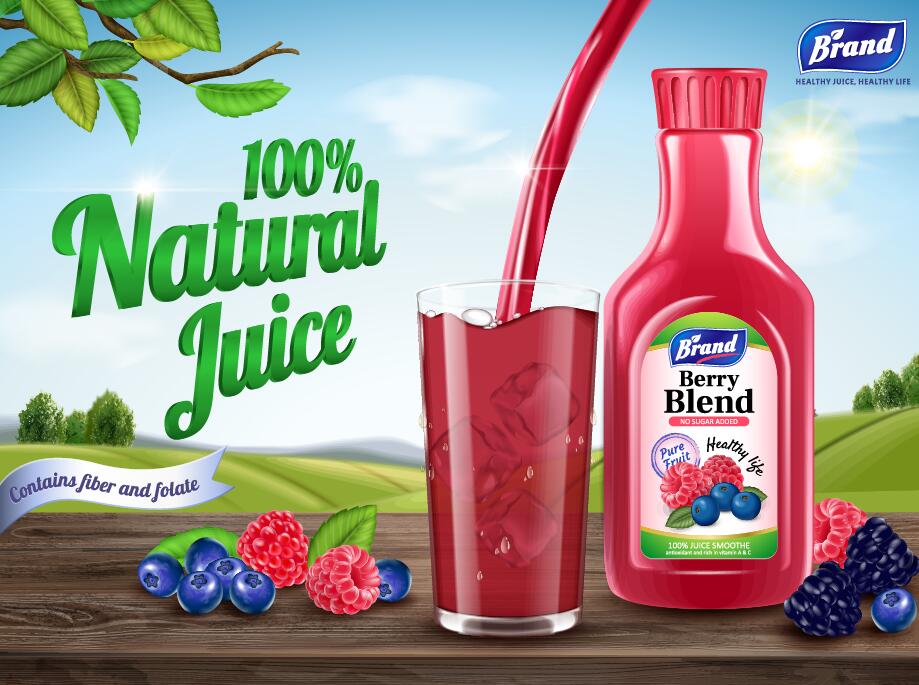 berry blend natural juice poster template vector 02