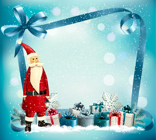 chistmas holiday background with presnts and Santa vector