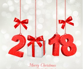 christmas card with 2018 with gift box vector