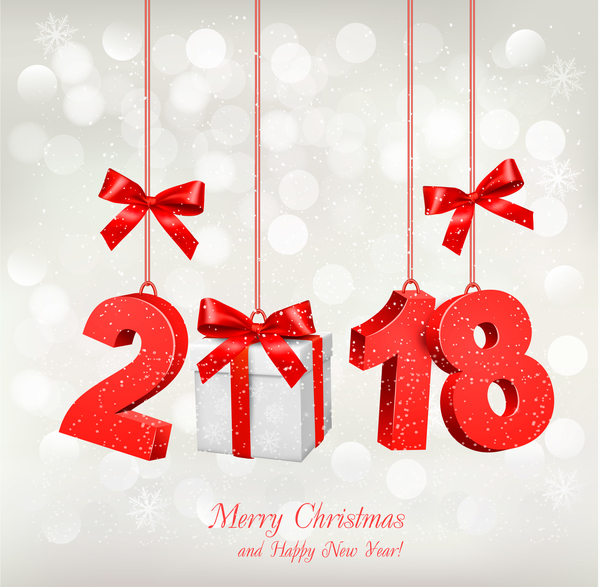 christmas card with 2018 with gift box vector