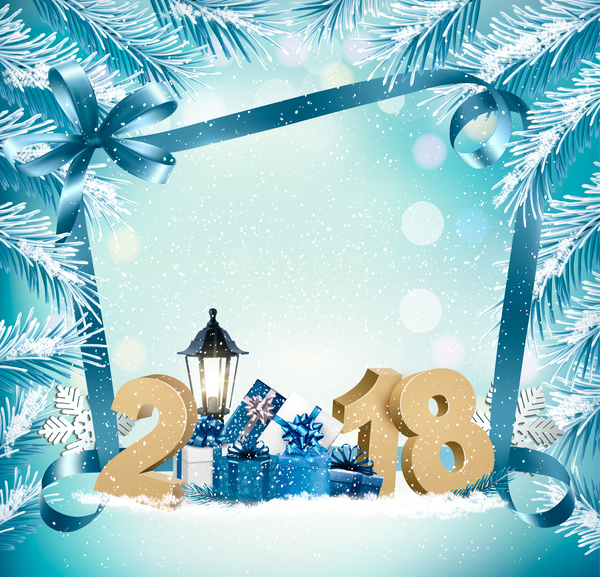 holiday background with 2018 and branches of tree vector