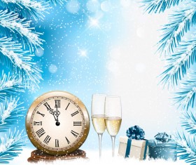 holiday background with champange and clock vector