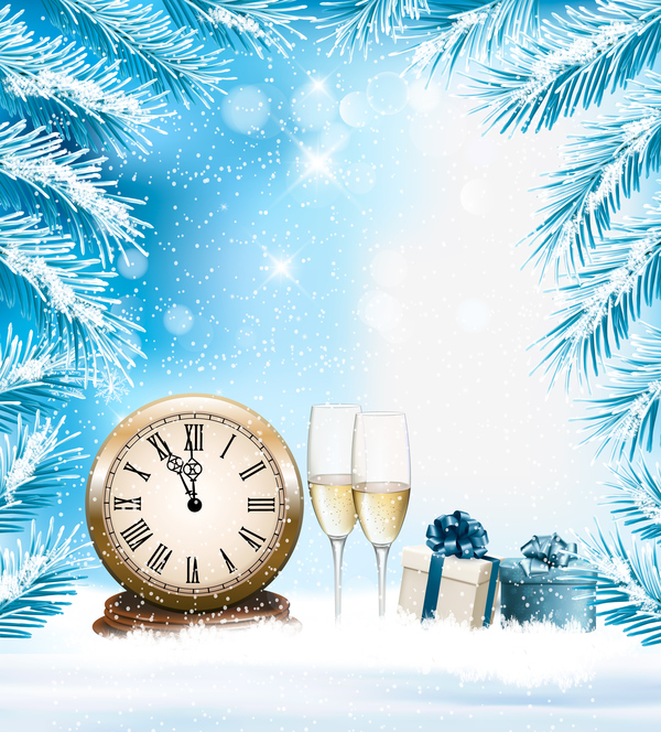 holiday background with champange and clock vector