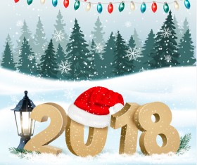 holiday background with colorful garland and 2018 vector