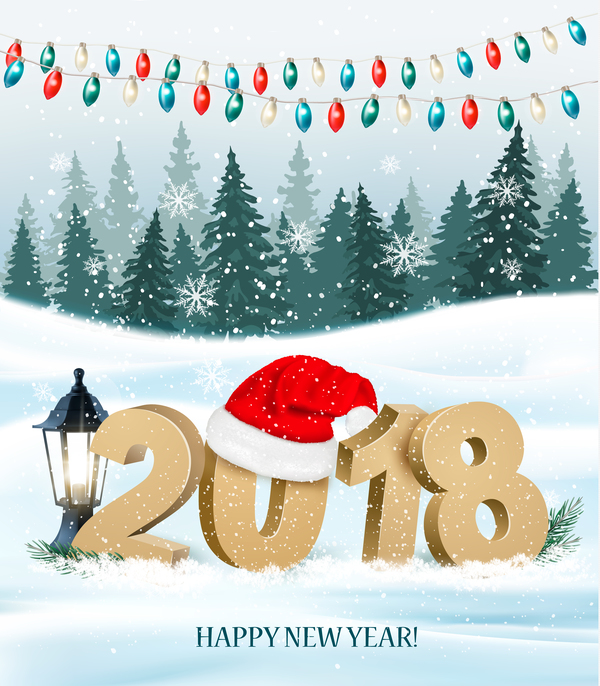holiday background with colorful garland and 2018 vector