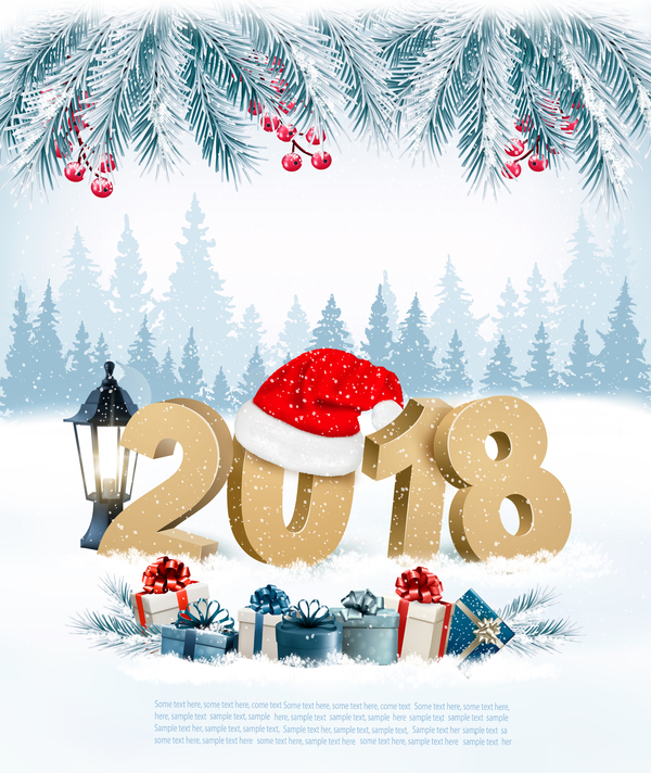 holiday background with presents and new year 2018 vector