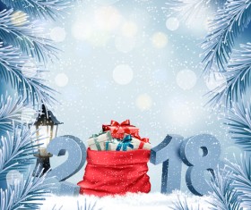 holiday christmas background with red sack and 2018 vector