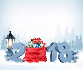 holiday christmas background with sack and 2018 vector