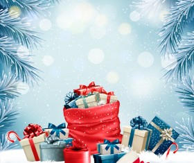 holiday christmas background with sack and presents vector