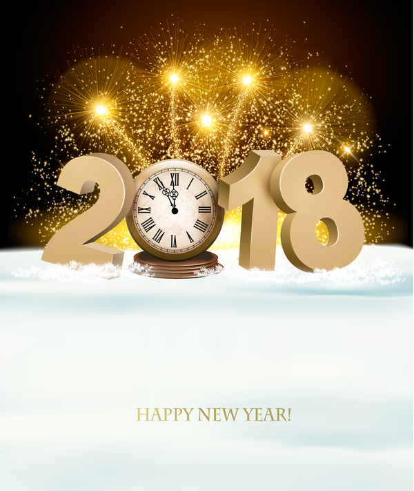holiday new year background with gold 2018 and firework vector