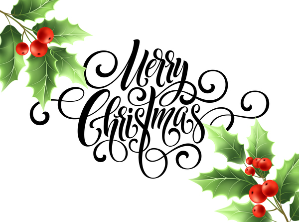 holly with merry christmas text design vector
