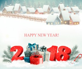 retro holiday background with presents and 2018 vector