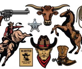 set of cowboy objects vector