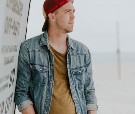 stylish young man casual jean shirt Stock Photo