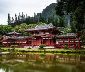 temple surrounded by trees Stock Photo
