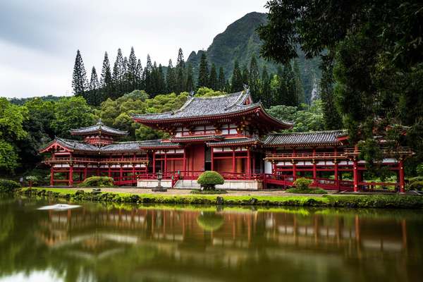 temple surrounded by trees Stock Photo