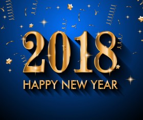 2018 New Year golden text with blue background vector