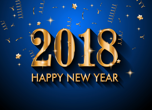 2018 New Year golden text with blue background vector