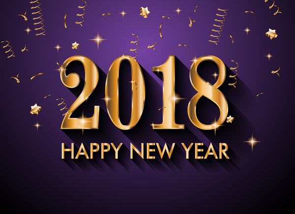 2018 New Year golden text with purple background vector