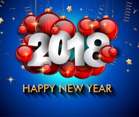 2018 New Year red ball with blue background vector