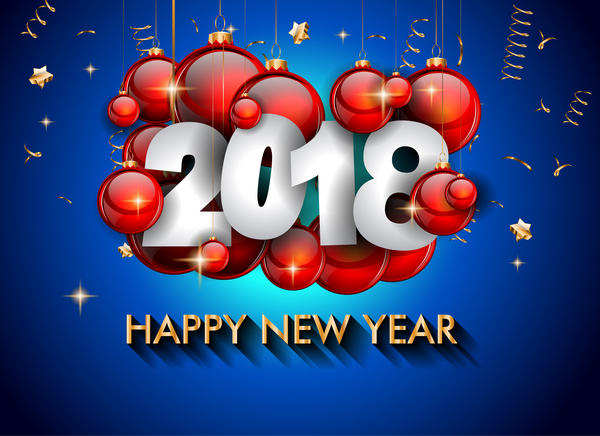 2018 New Year red ball with blue background vector