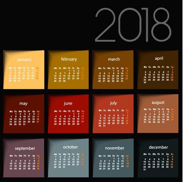 2018 calendar black template vector