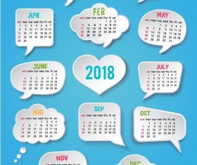 2018 calendar template with speech bubbles vector