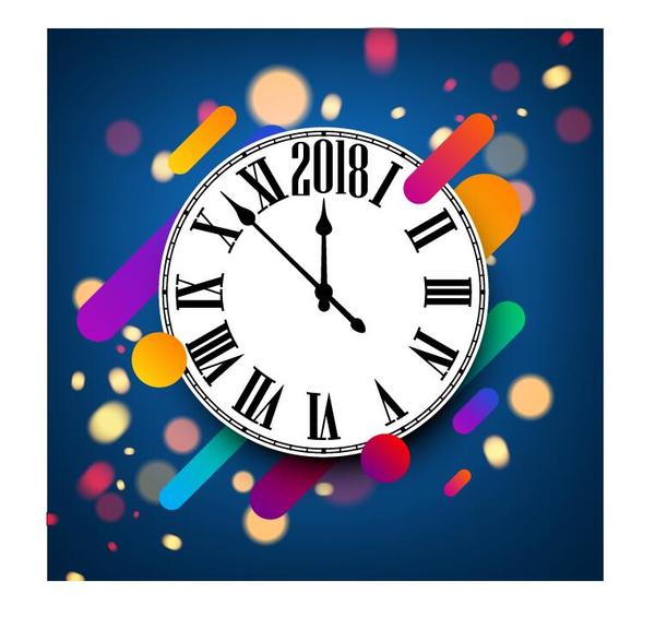 2018 clock with blue new year background vector