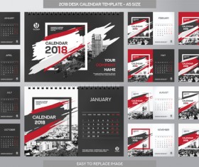 2018 desk calendar template set vector 01