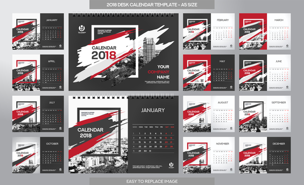 2018 desk calendar template set vector 01