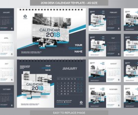2018 desk calendar template set vector 03