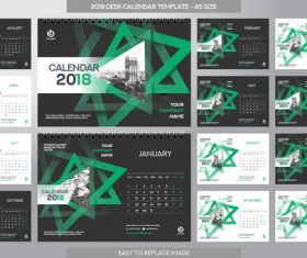 2018 desk calendar template set vector 04