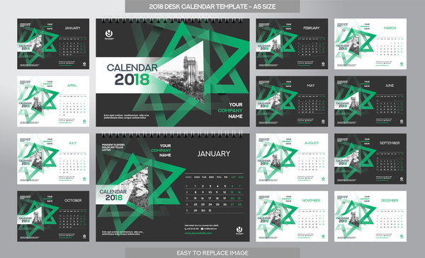 2018 desk calendar template set vector 04