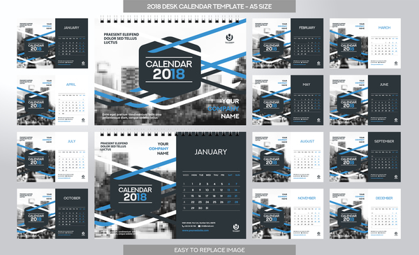 2018 desk calendar template set vector 05