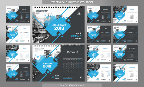 2018 desk calendar template set vector 06