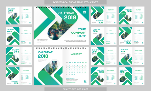 2018 desk calendar template set vector 09