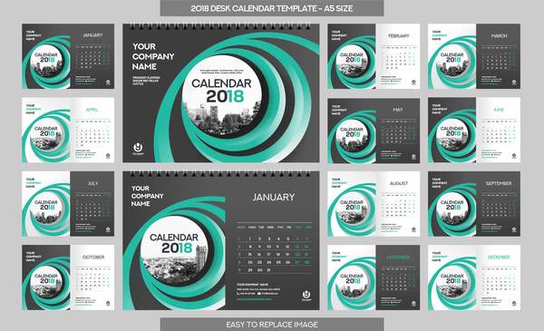 2018 desk calendar template set vector 10