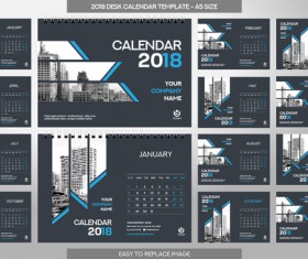 2018 desk calendar template set vector 11