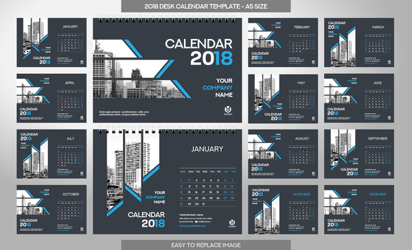 2018 desk calendar template set vector 11