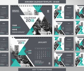 2018 desk calendar template set vector 12