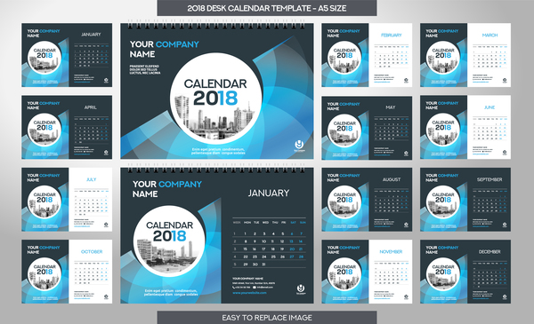2018 desk calendar template set vector 13